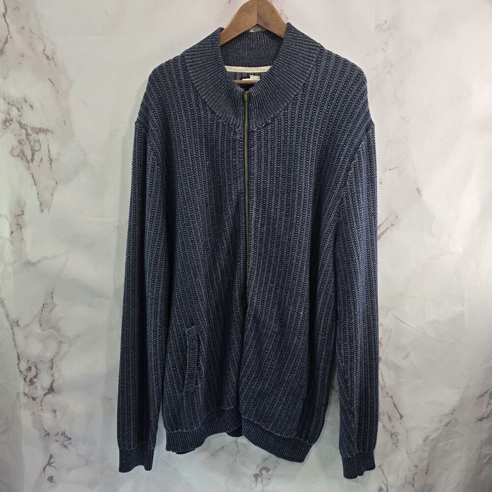 Carbon 2 Cobalt Sweater Men XL Blue Full Zip Cotton Knit Mock Fisherman Pocket